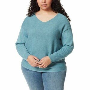 Ella Moss Women's Ribbed V-Neck Sweater Long Sleeves Blue Size M NEW WITH TAGS